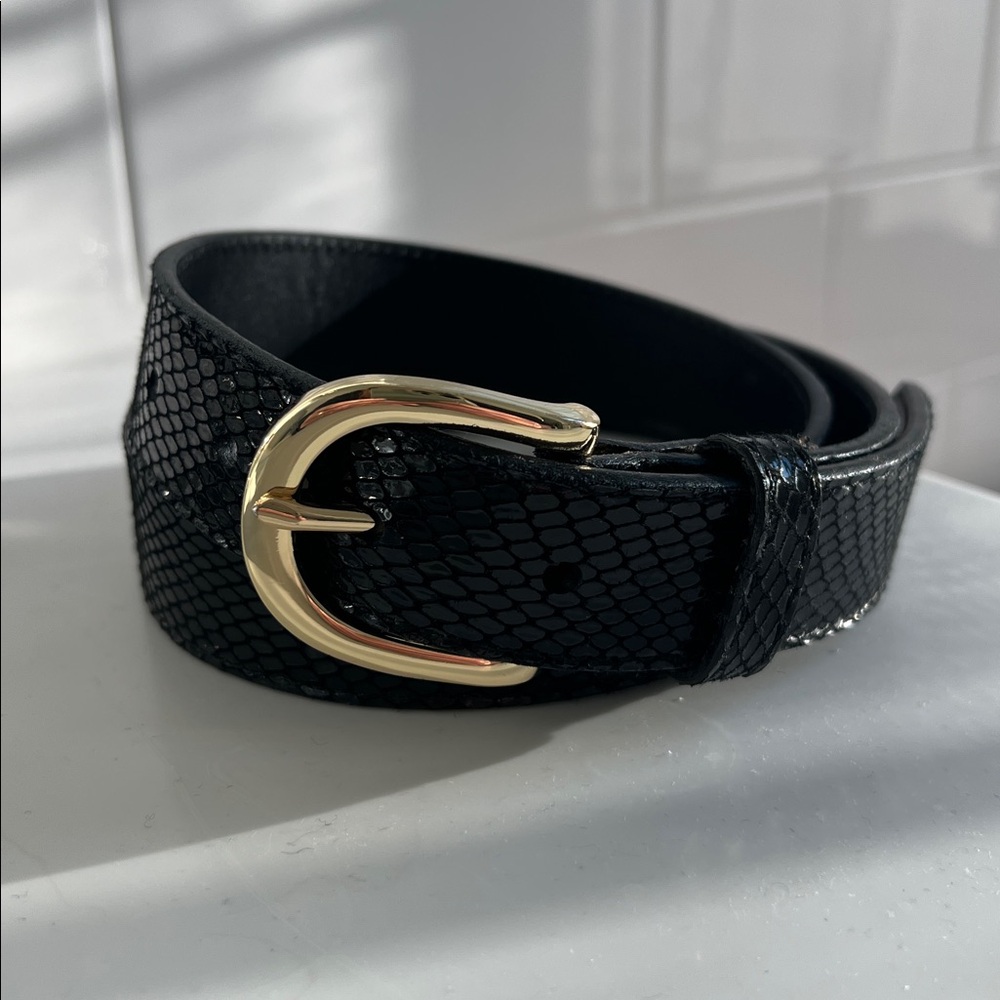 J. Crew Back Croc-embossed belt with gold buckle